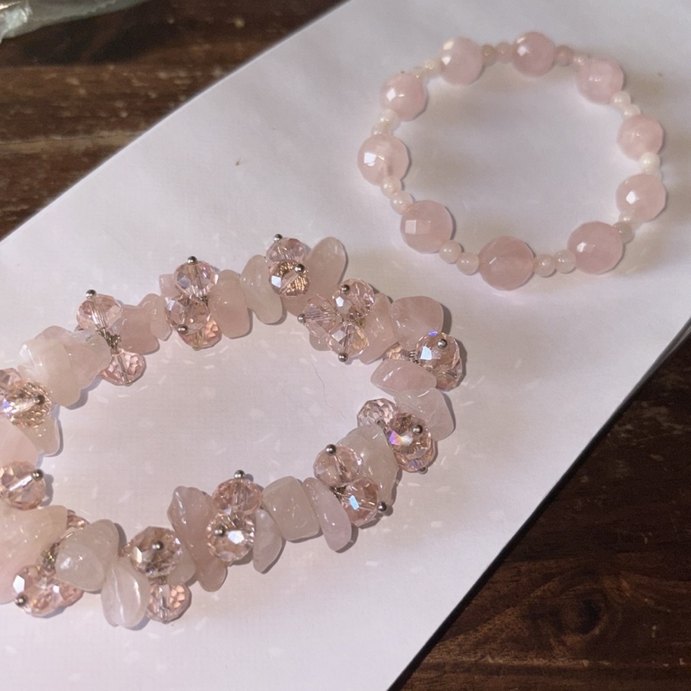 2 Rose quartz streach bracelets with vintage beads